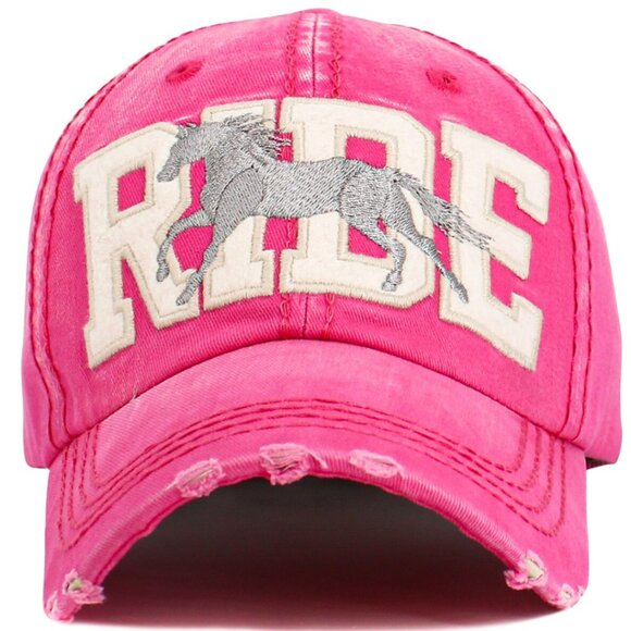 KBETHOS Hot Pink Distressed RIDE Horse Embroidered Baseball Cap Hat NWT - Picture 1 of 3